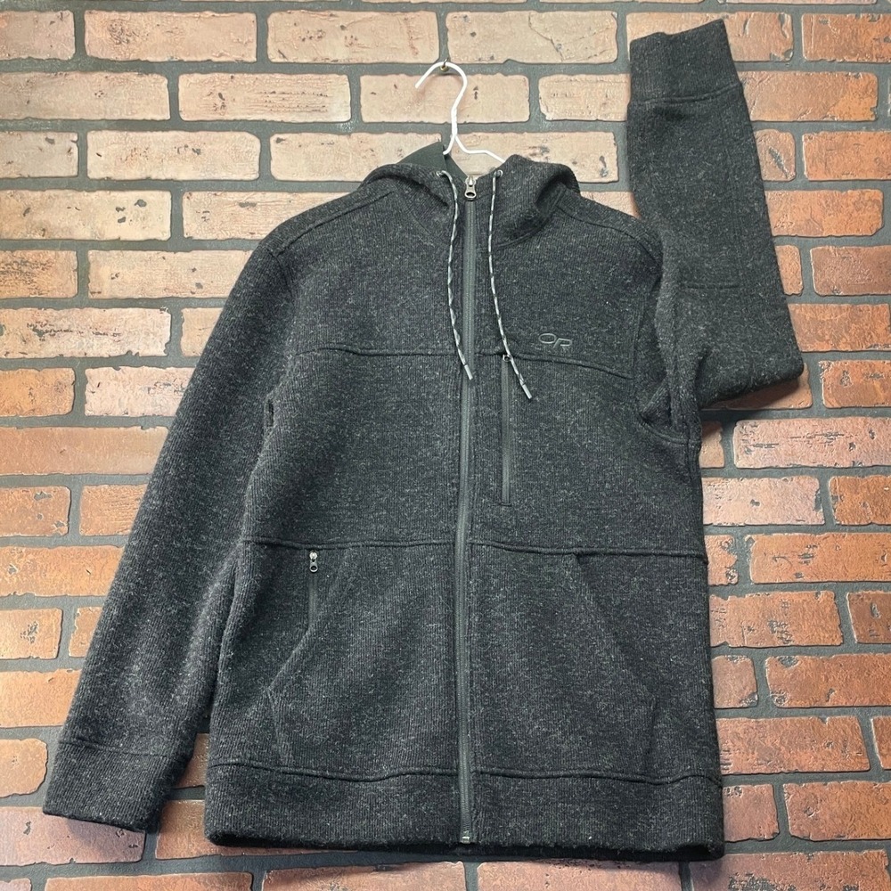Outdoor Research Flurry Jacket Wool Blend Men's‎ M Charcoal Full Zip Hoodie
